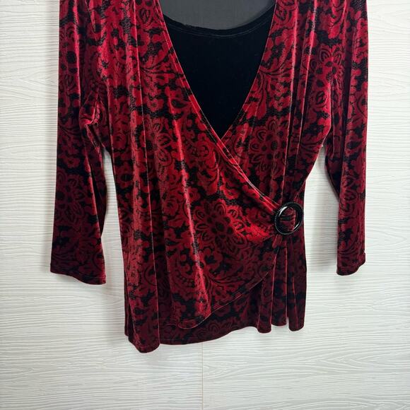 Choices Red Black Velvet faux wrap top Goth Vamp Whimsigoth Dark L - Picture 5 of 10
